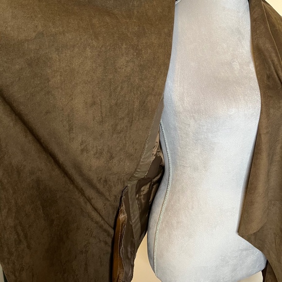 BNCI Blanc Noir Faux Leather Suede Jacket Size Small Brown Draped Scarf Coat - Picture 11 of 14